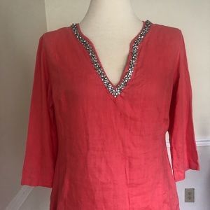 Malvin 3/4 sleeves peach tunic rhinestones, SZ 10